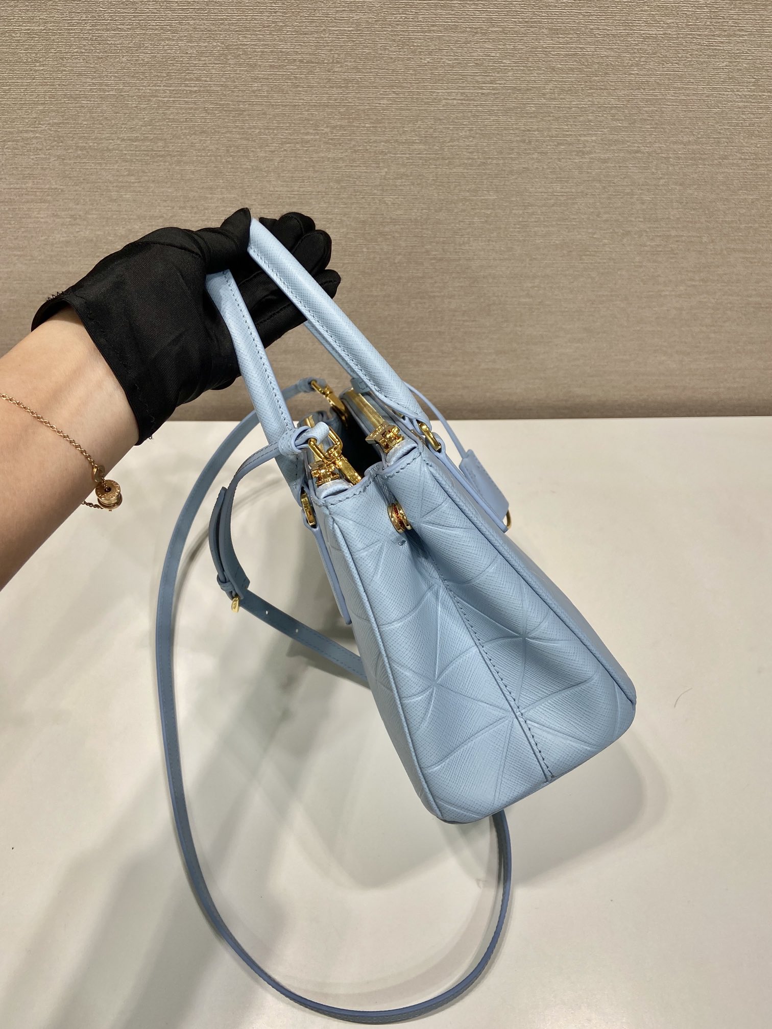 Prada Small Galleria Saffiano Leather Bag Tote Shoulder Bag Light Blue 1BA896 